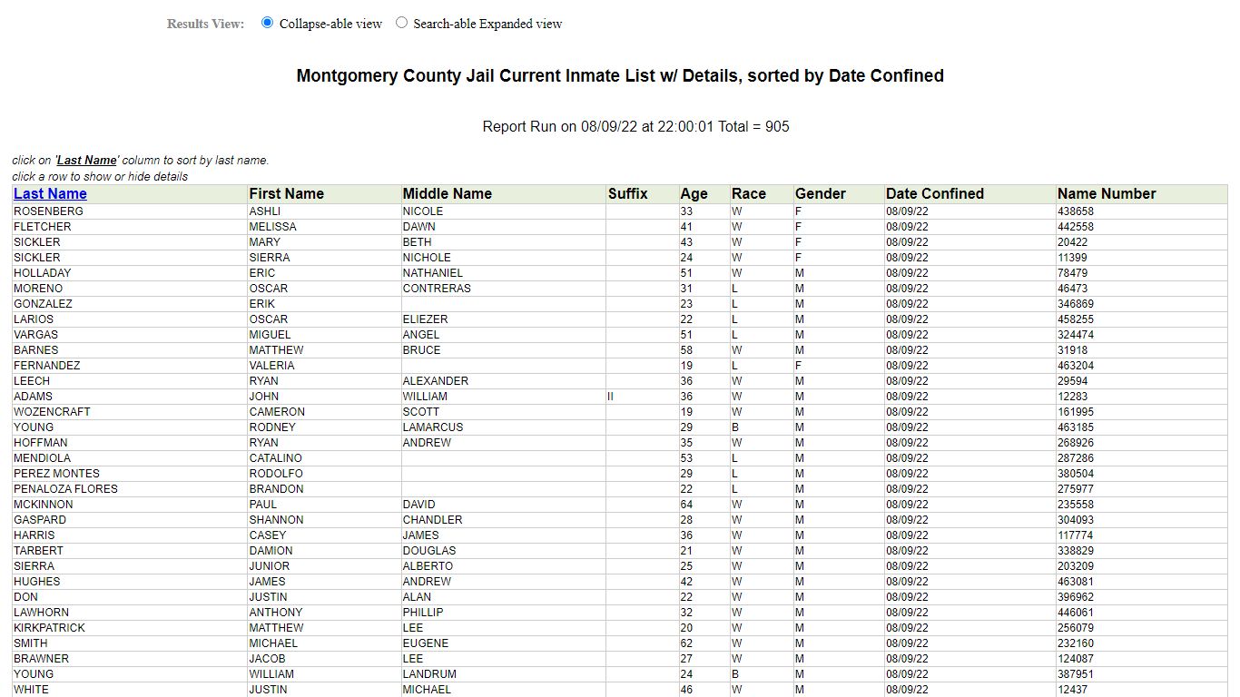 Jail Roster - Montgomery County, Texas